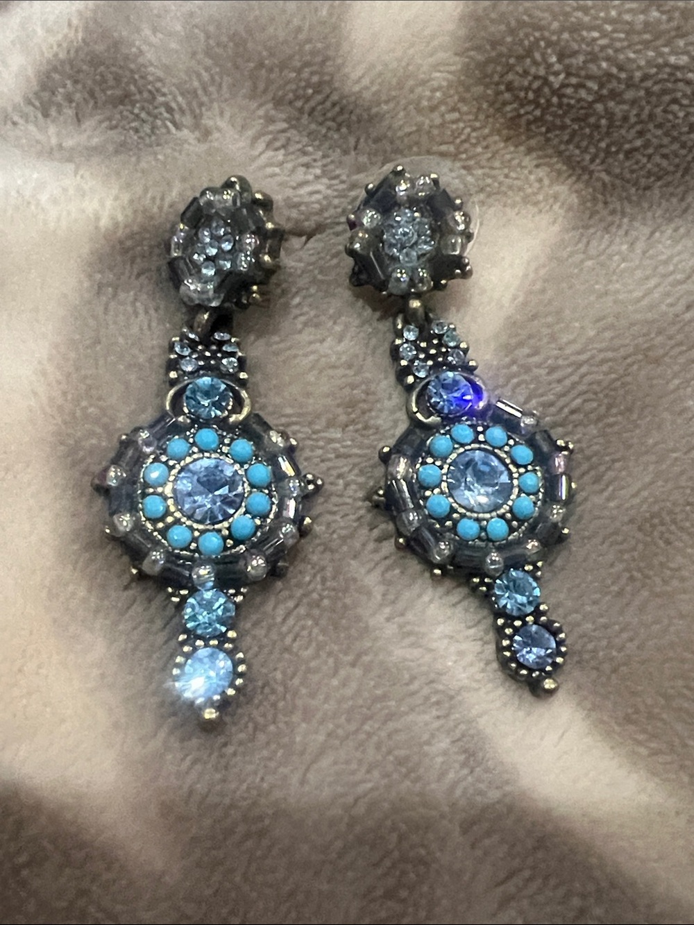 Turquoise & Light Blue Crystal Drop Earrings - Women Jewelry